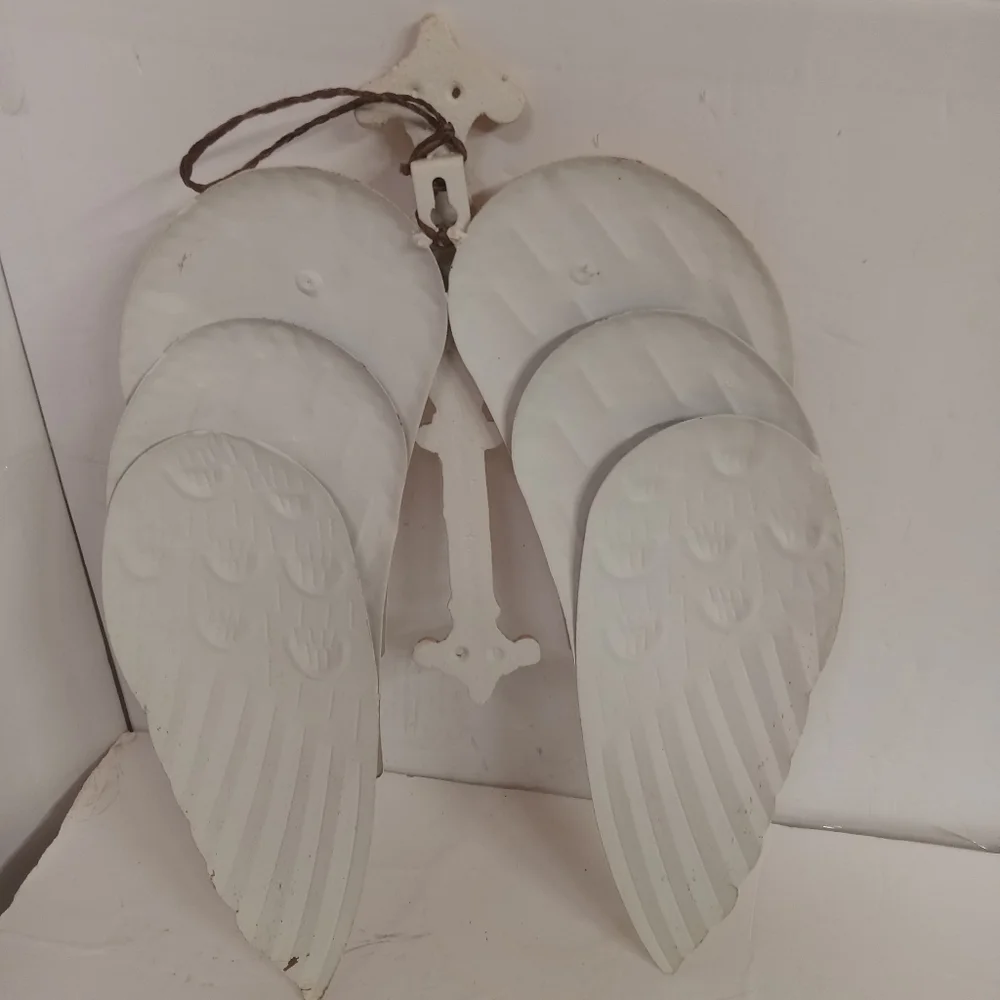 Rustic Cast Iron Cross with Metal Angel Wings 14